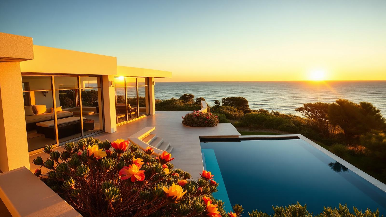 Luxury coastal home in Western Australia at golden hour
